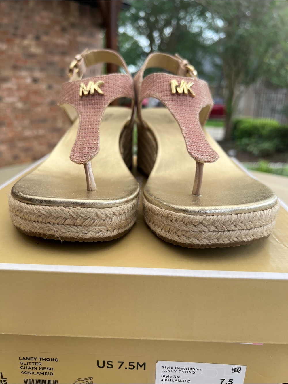 Michael Kors Pink Laney Thong Espadrille Wedge Sandals Rose Gold 7.5 - Picture 14 of 14
